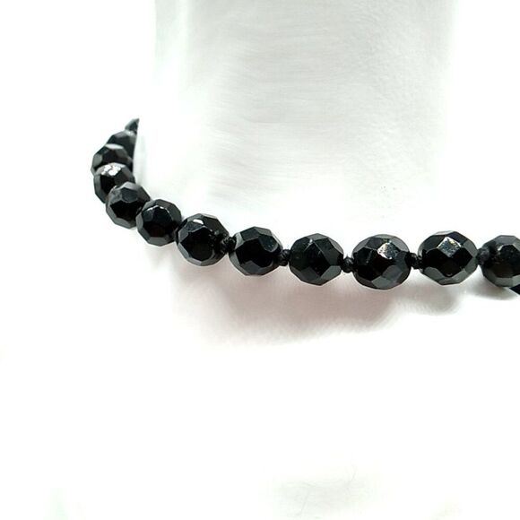 Classic Black Glass Faceted Bead Choker Necklace Single Strand 16" - Picture 4 of 15